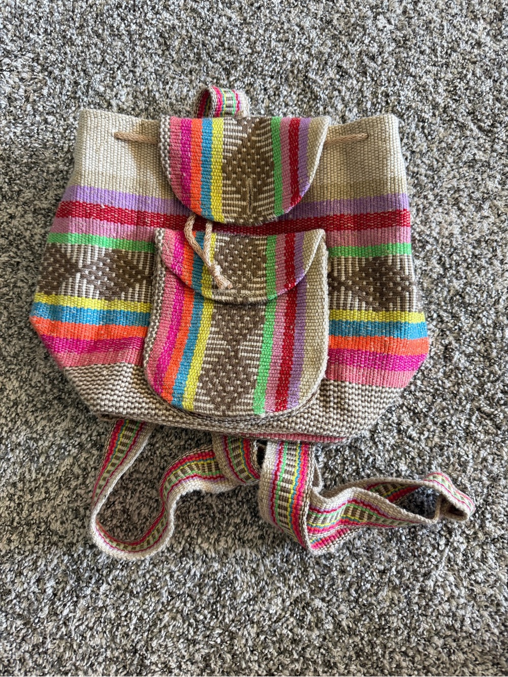 Mexican Woven Cotton Drawstring Backpack | Boho Serape Festival Bag